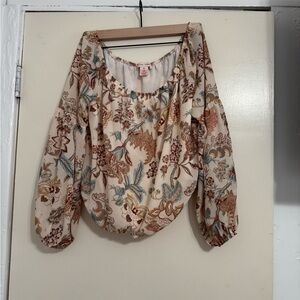 Flying Tomato Floral Blouse in Cream and Brown